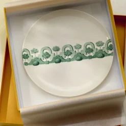 Set of 4 Jardin à l'Italienne Green Round Ceramic Dinner Plates