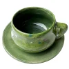 Set of 2 Kiwi Green Espresso Cups with Saucer