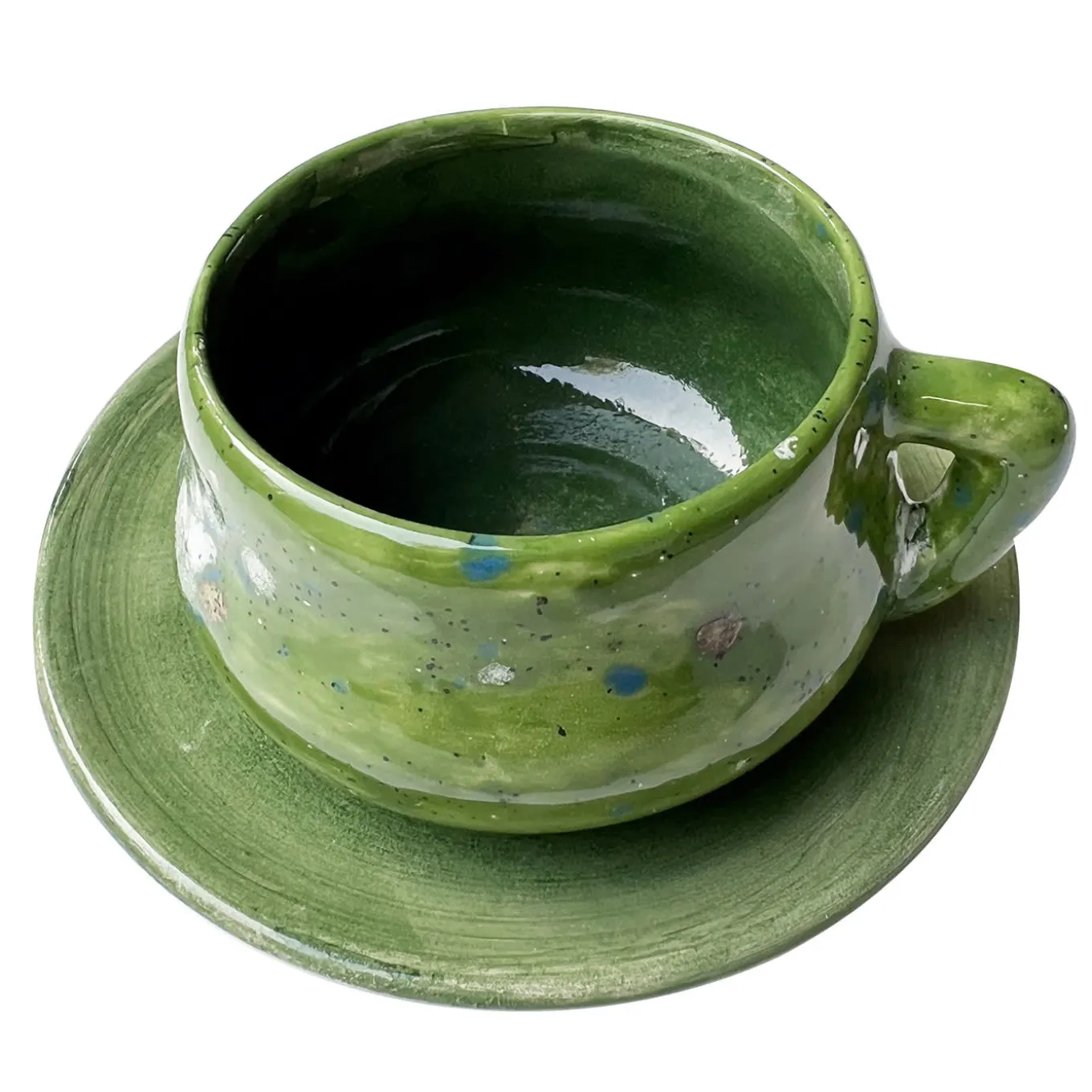 Set of 2 Kiwi Green Espresso Cups with Saucer