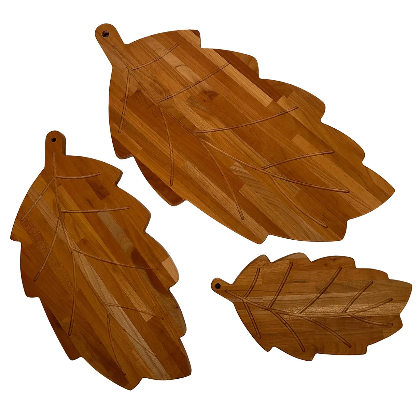 Set of 3 Leaf Cherry Wood Cutting Boards