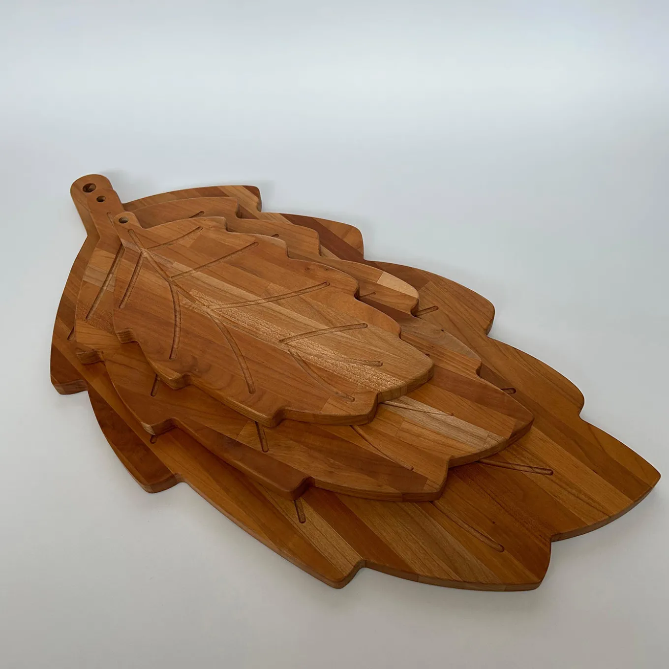 Set of 3 Leaf Cherry Wood Cutting Boards