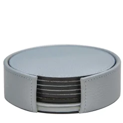 Set of 6 Leather Coasters in Light Blue