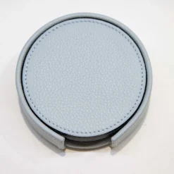 Set of 6 Leather Coasters in Light Blue