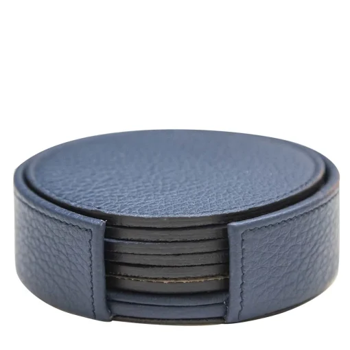 Set of 6 Leather Coasters in Royal Blue