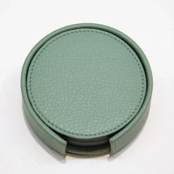 Set of 6 Leather Coasters in Sage Green