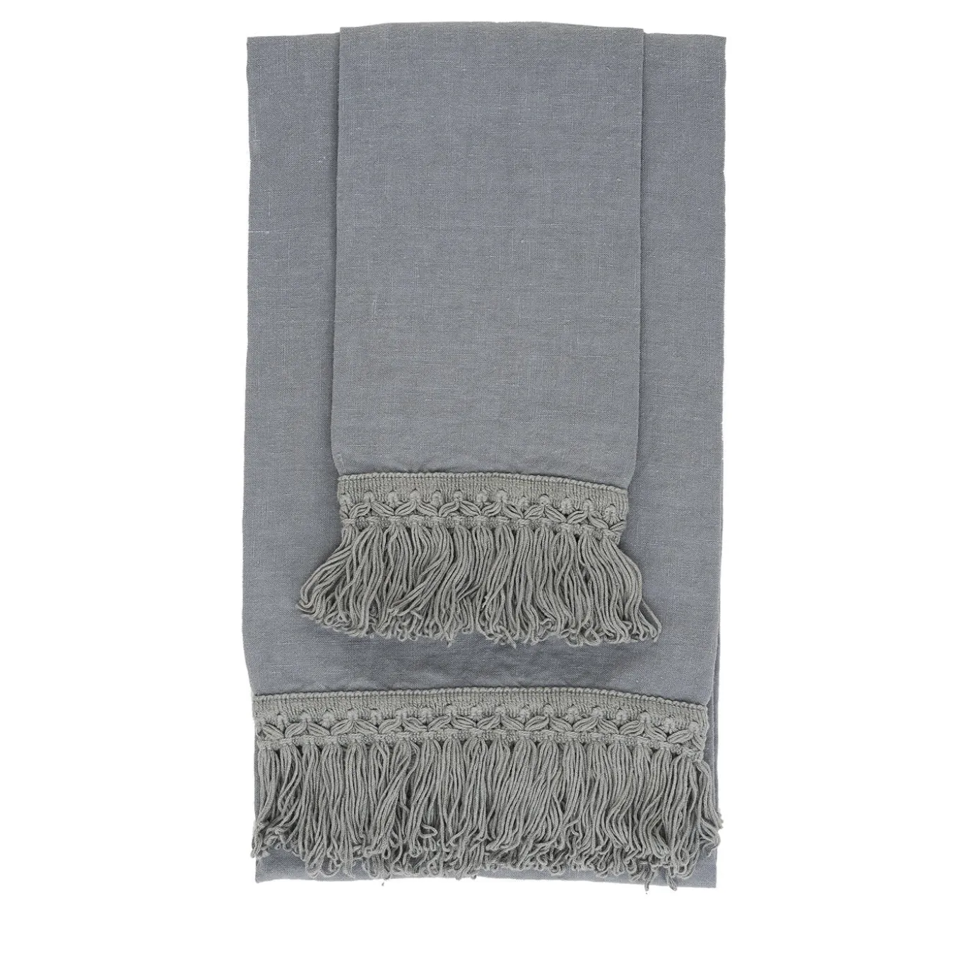 Set of 2 Light Blue Linen Towels with Long Fringes