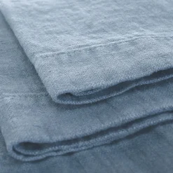 Set of 4 Light Blue Linen Hand Towels