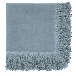 Set of 4 Light Blue Napkins with Long Fringes