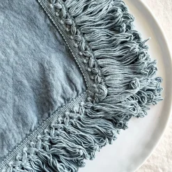 Set of 4 Light Blue Napkins with Long Fringes