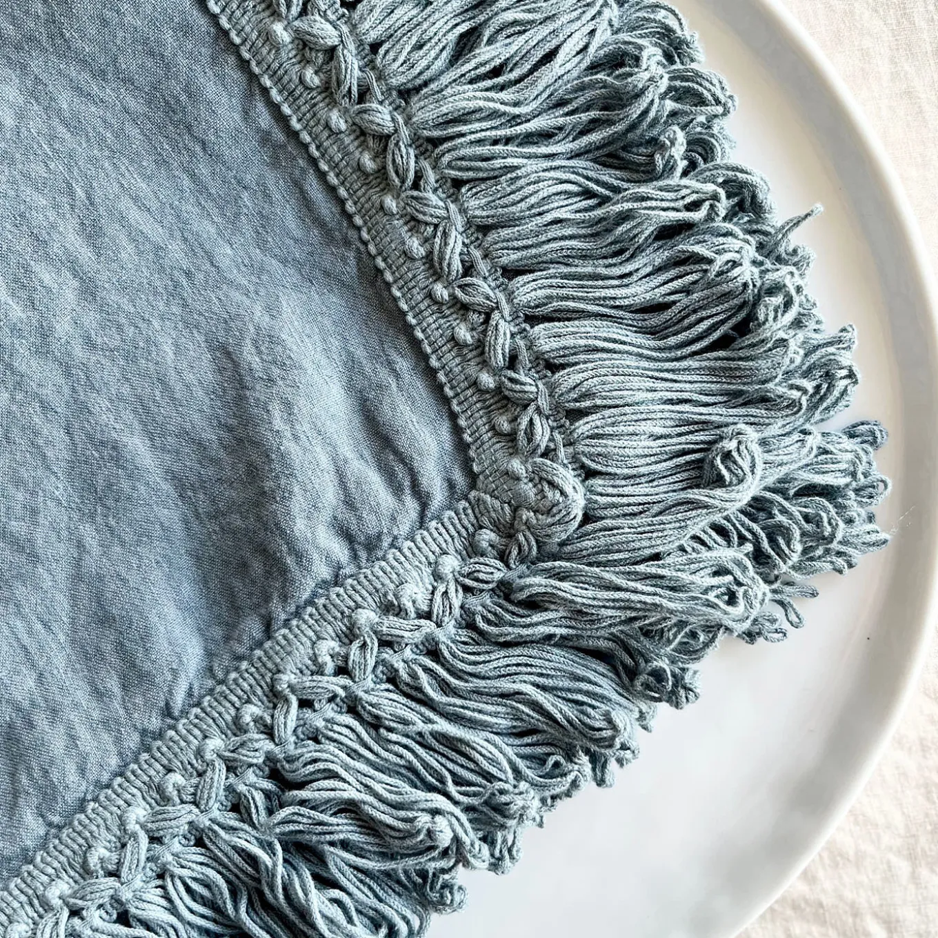 Set of 4 Light Blue Napkins with Long Fringes