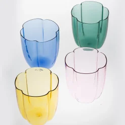 Set Of 4 Light Blue Petal Water Glasses