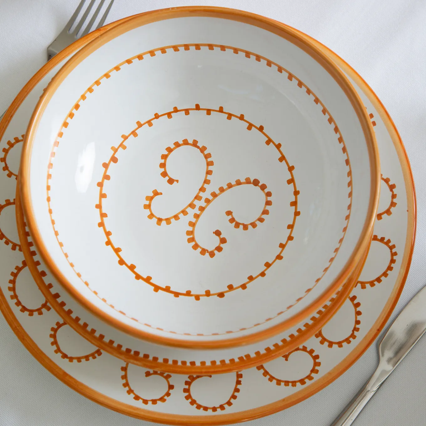 Set of 4 Luminaria Orange Ceramic Soup Plates