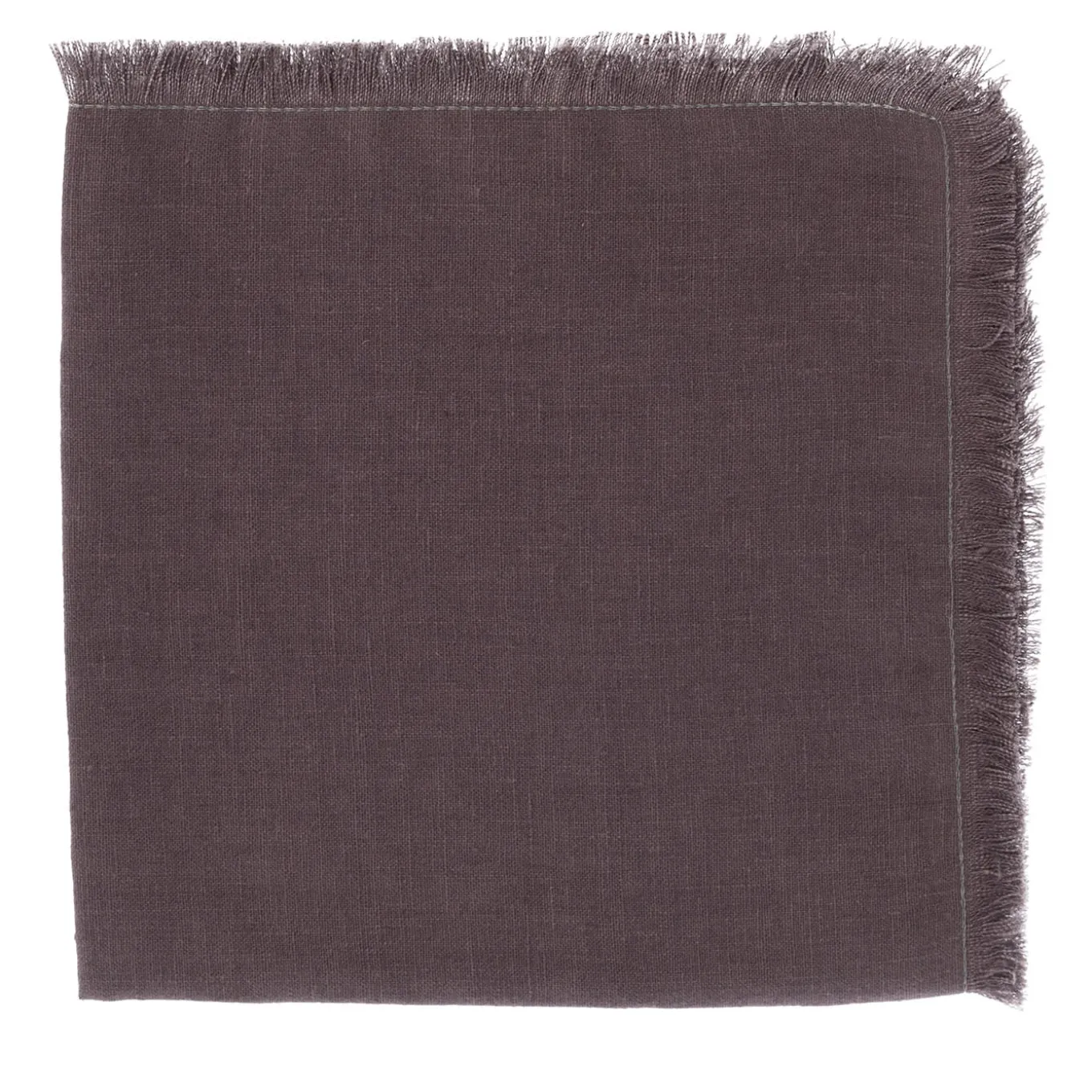 Set of 4 Luxury Hand-Fringed Prune Pure Linen Napkins