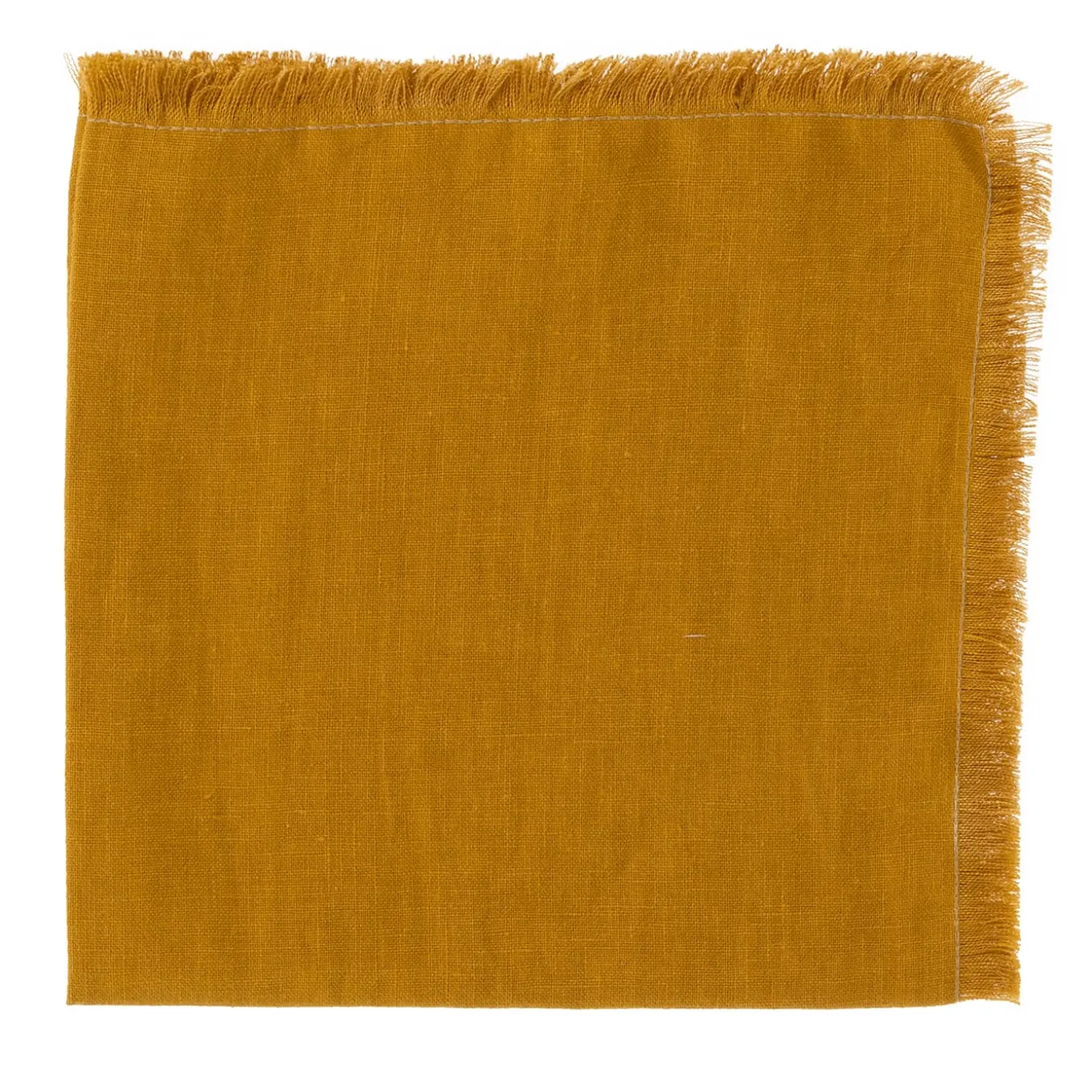 Set of 4 Luxury Hand-Fringed Safran Pure Linen Napkins