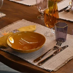 Set of 4 Luxury Hand-Fringed Safran Pure Linen Napkins