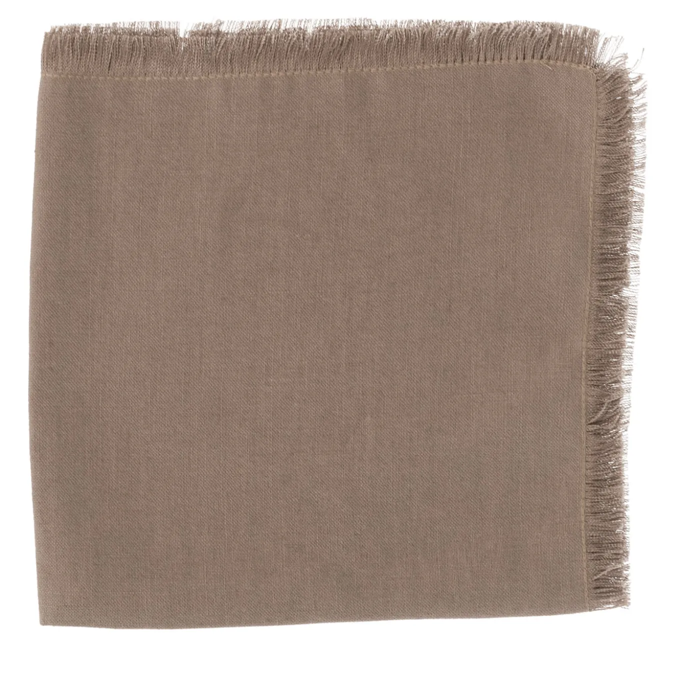 Set of 4 Luxury Hand-Fringed Taupe Pure Linen Napkins