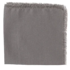 Set of 4 Luxury Hand-Fringed Grey Pure Linen Napkins