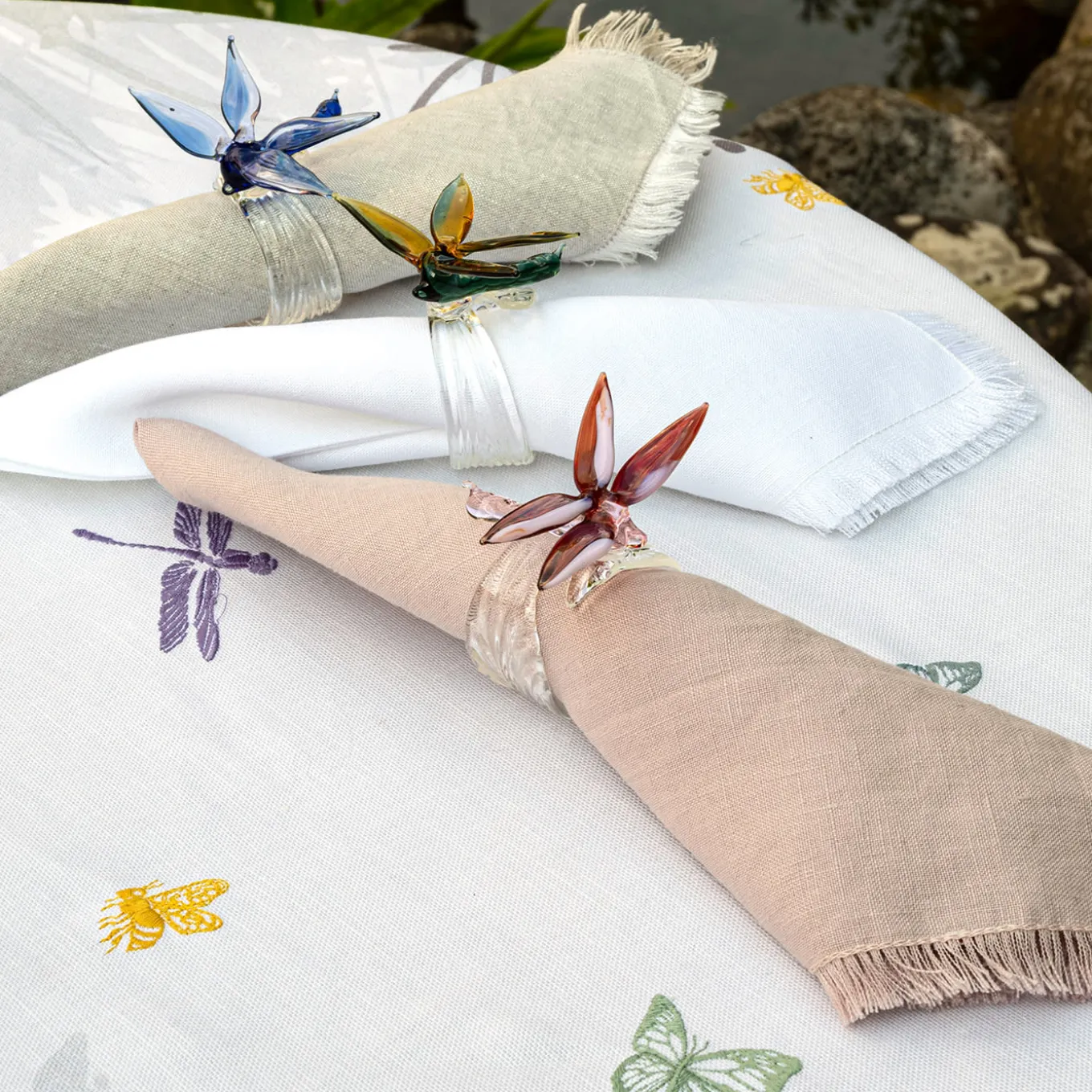 Set of 4 Luxury Hand-Fringed White Pure Linen Napkins