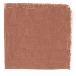 Set of 4 Luxury Hand-Fringed Bronze-Rose Pure Linen Napkins