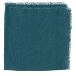 Set of 4 Luxury Hand-Fringed Emerald Pure Linen Napkins