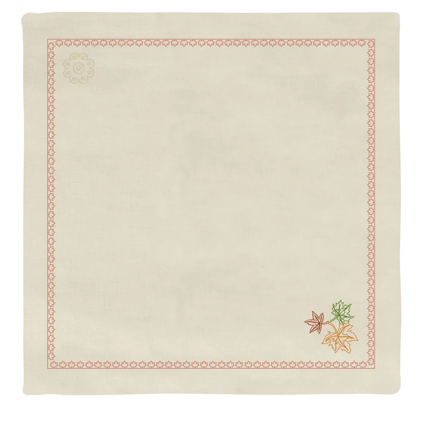 Set of 4 Maple Leaf Embroidered Beige Linen Napkins