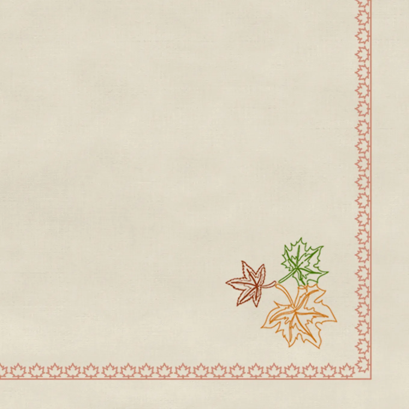 Set of 4 Maple Leaf Embroidered Beige Linen Napkins
