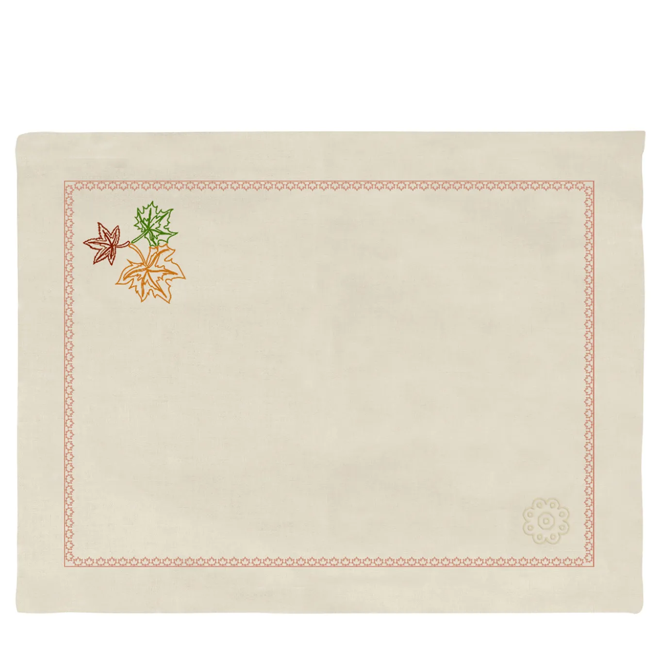 Set of 4 Maple Leaf Embroidered Beige Linen Placemats