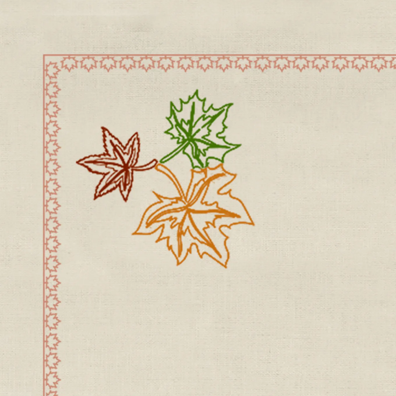 Set of 4 Maple Leaf Embroidered Beige Linen Placemats