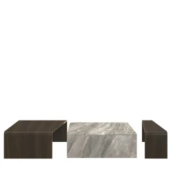 Set of 3 Marble & Wood Nesting Tables