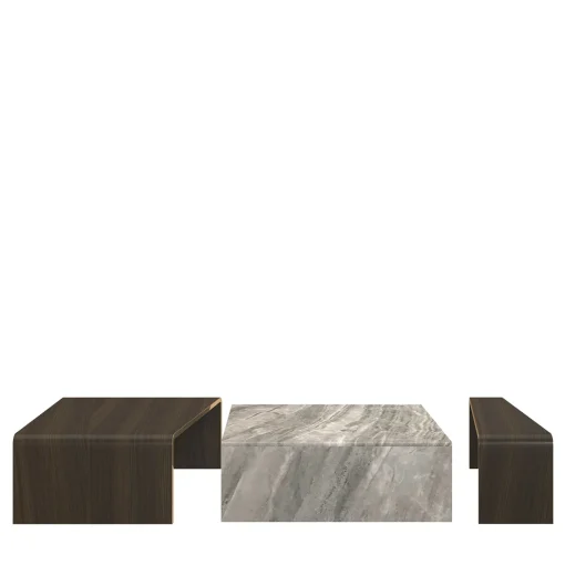 Set of 3 Marble & Wood Nesting Tables