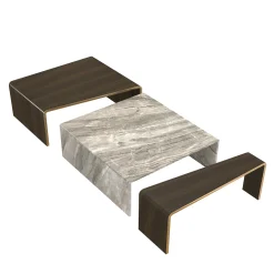 Set of 3 Marble & Wood Nesting Tables