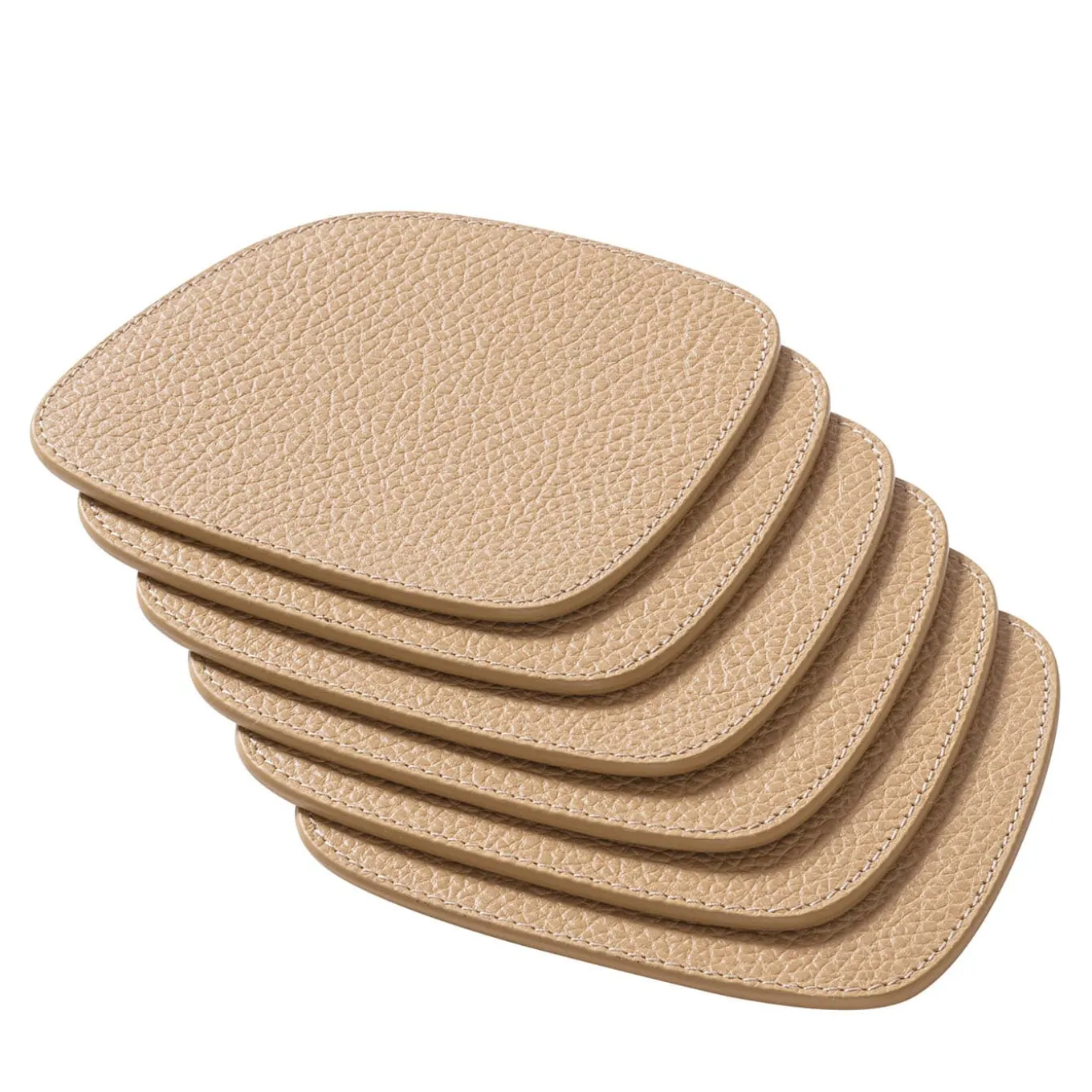 Set of 6 Maris Beige Leather Coasters by Kelly Wearstler