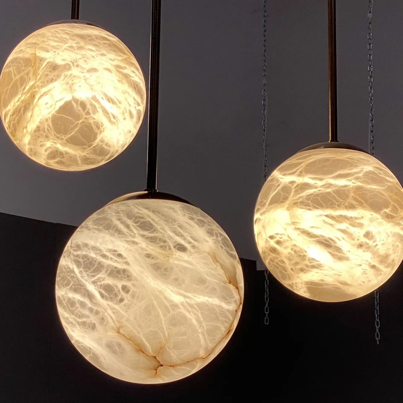 Set of 3 "Maxi Alabaster Moon" Pendants