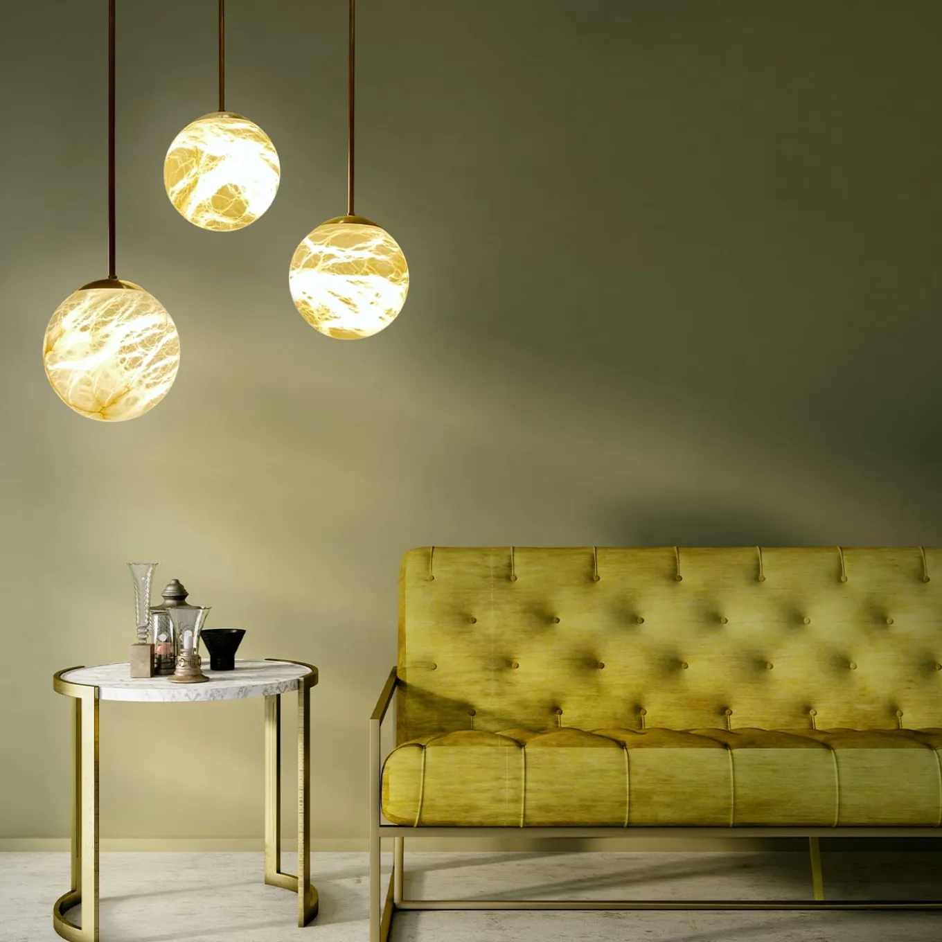 Set of 3 "Maxi Alabaster Moon" Pendants