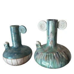 Set of 2 Micromondo Collection Spirali nel Tempo Light Blue Ceramic Amphoras