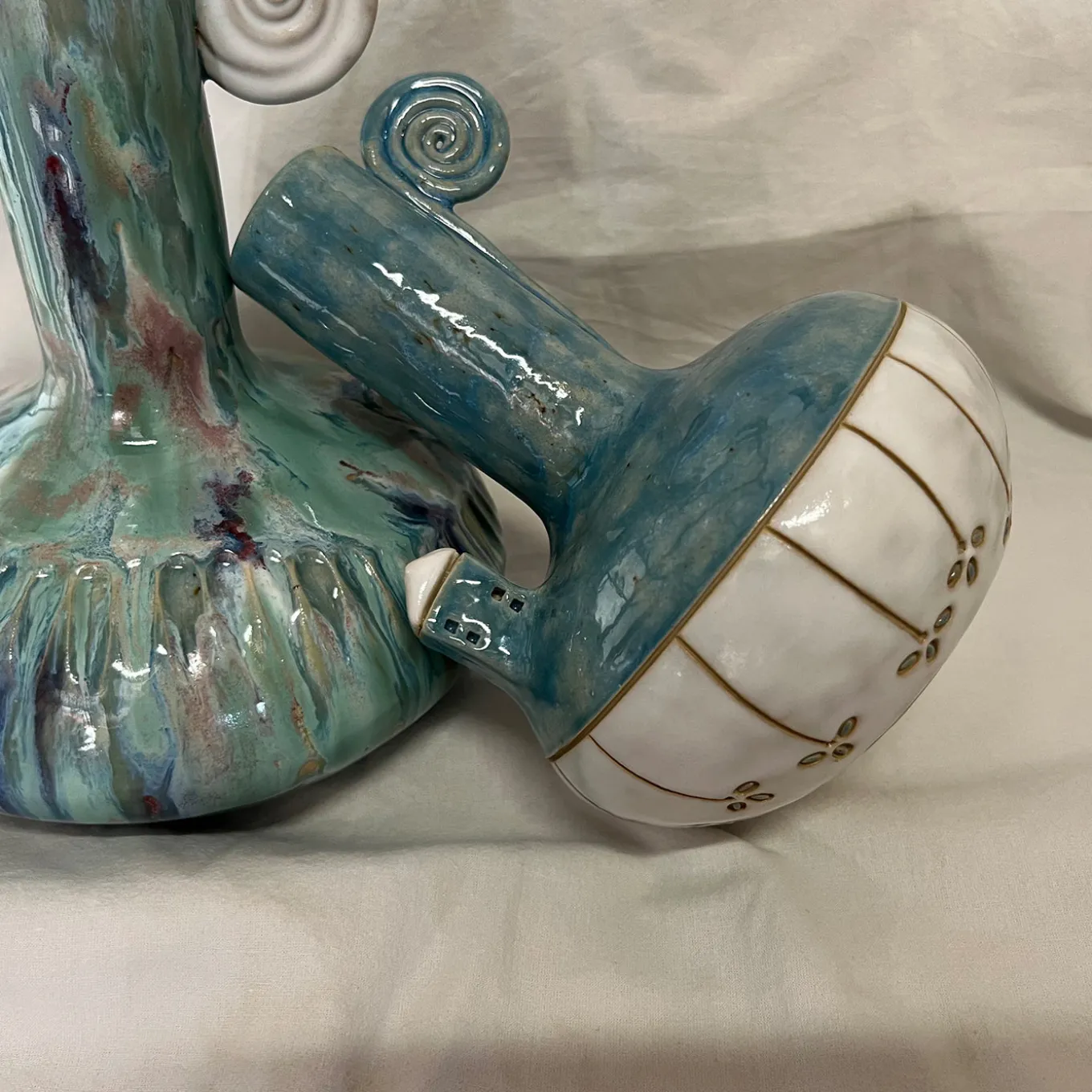 Set of 2 Micromondo Collection Spirali nel Tempo Light Blue Ceramic Amphoras