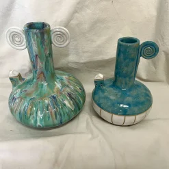 Set of 2 Micromondo Collection Spirali nel Tempo Light Blue Ceramic Amphoras