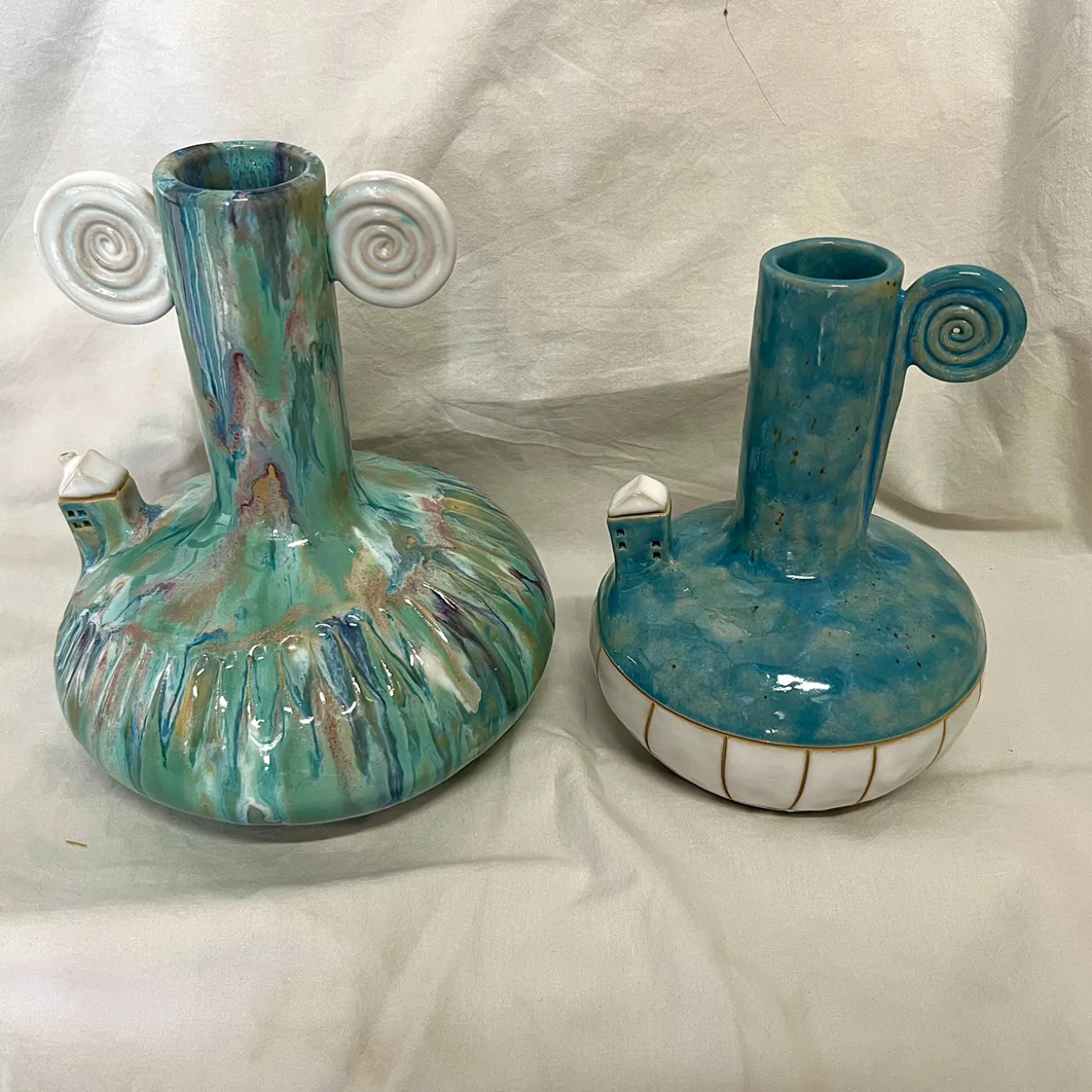 Set of 2 Micromondo Collection Spirali nel Tempo Light Blue Ceramic Amphoras