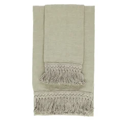Set of 2 Mint Linen Towels with Long Fringes