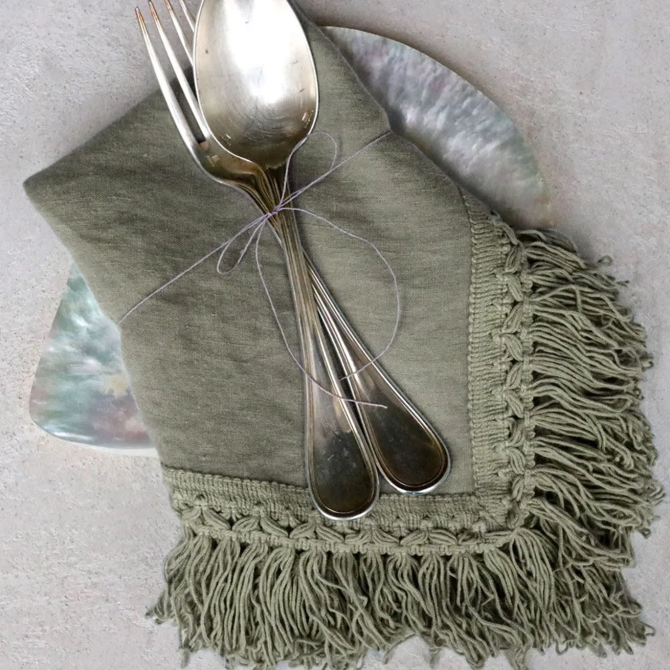 Set of 4 Mint Napkins with Long Fringes