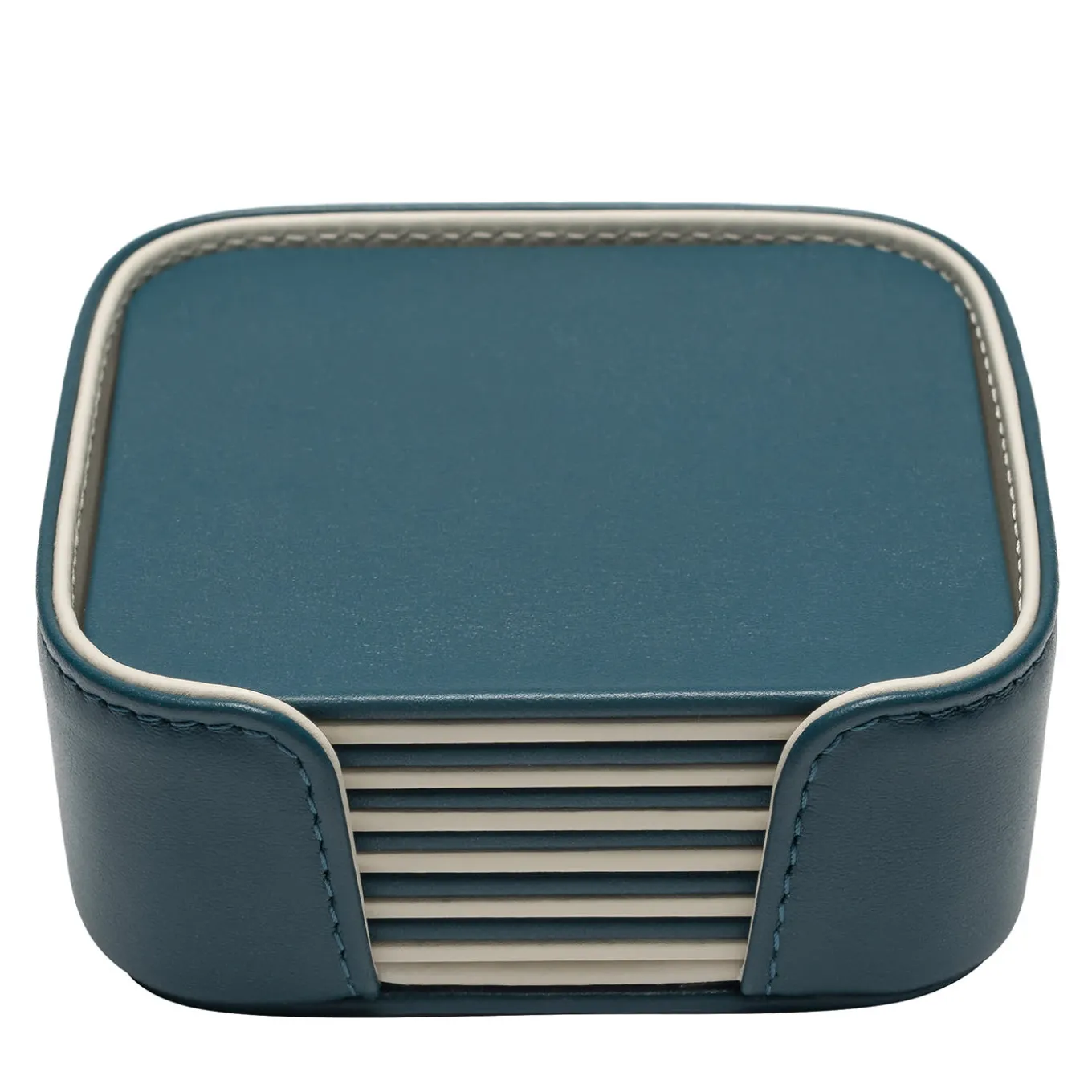 Set of 6 Mondrian Amalfi Blue and Luna White Square Coasters