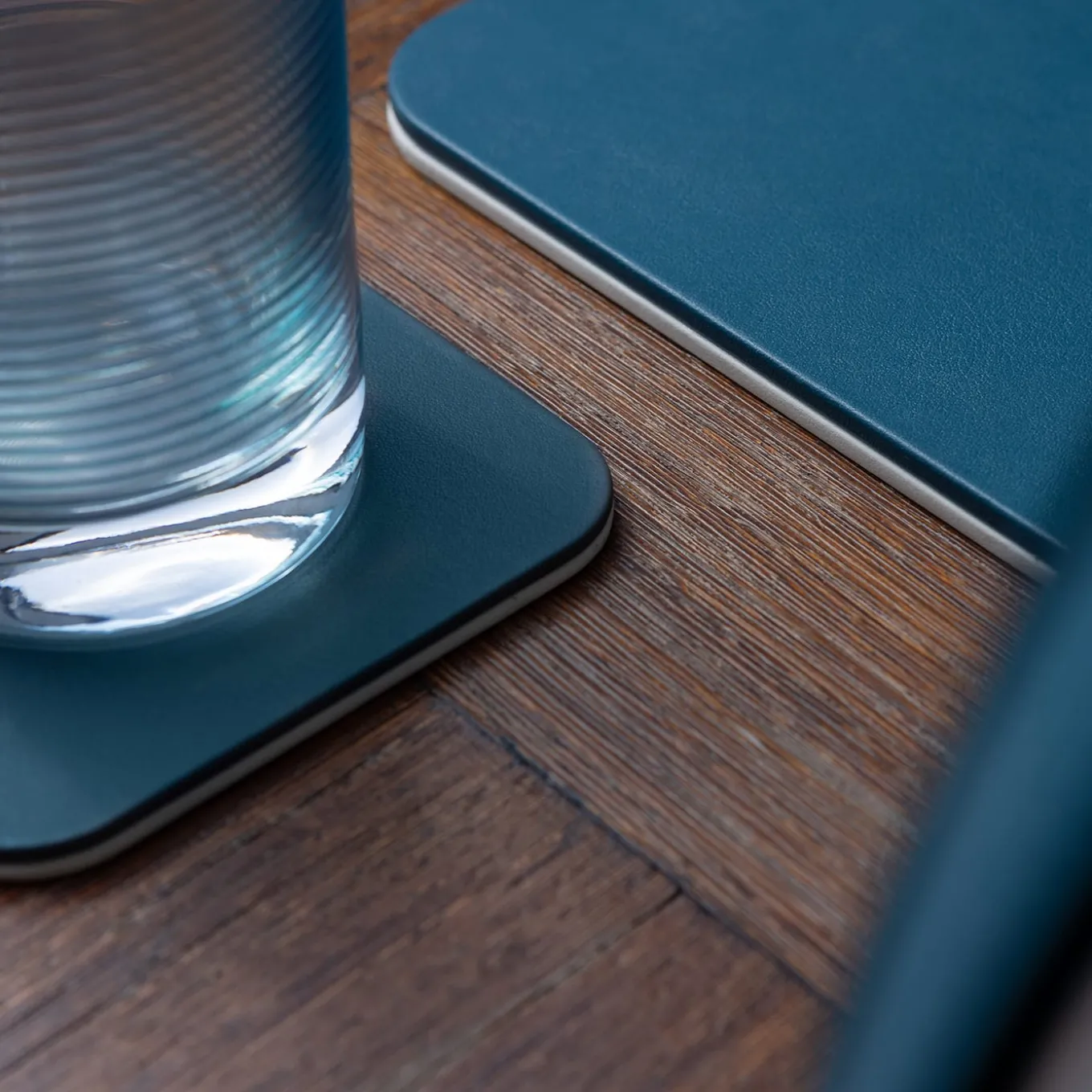 Set of 6 Mondrian Amalfi Blue and Luna White Square Coasters