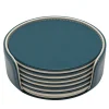 Set of 6 Mondrian Amalfi Blue and Luna White Round Coasters