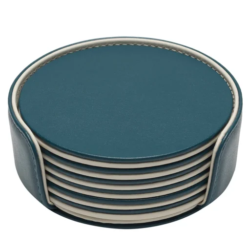 Set of 6 Mondrian Amalfi Blue and Luna White Round Coasters