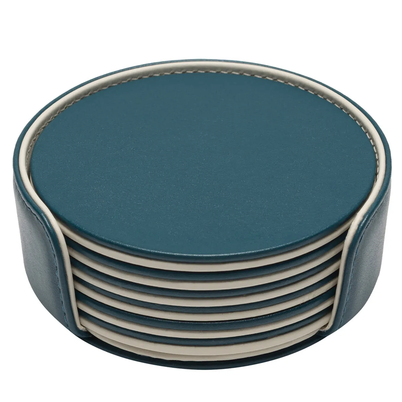 Set of 6 Mondrian Amalfi Blue and Luna White Round Coasters