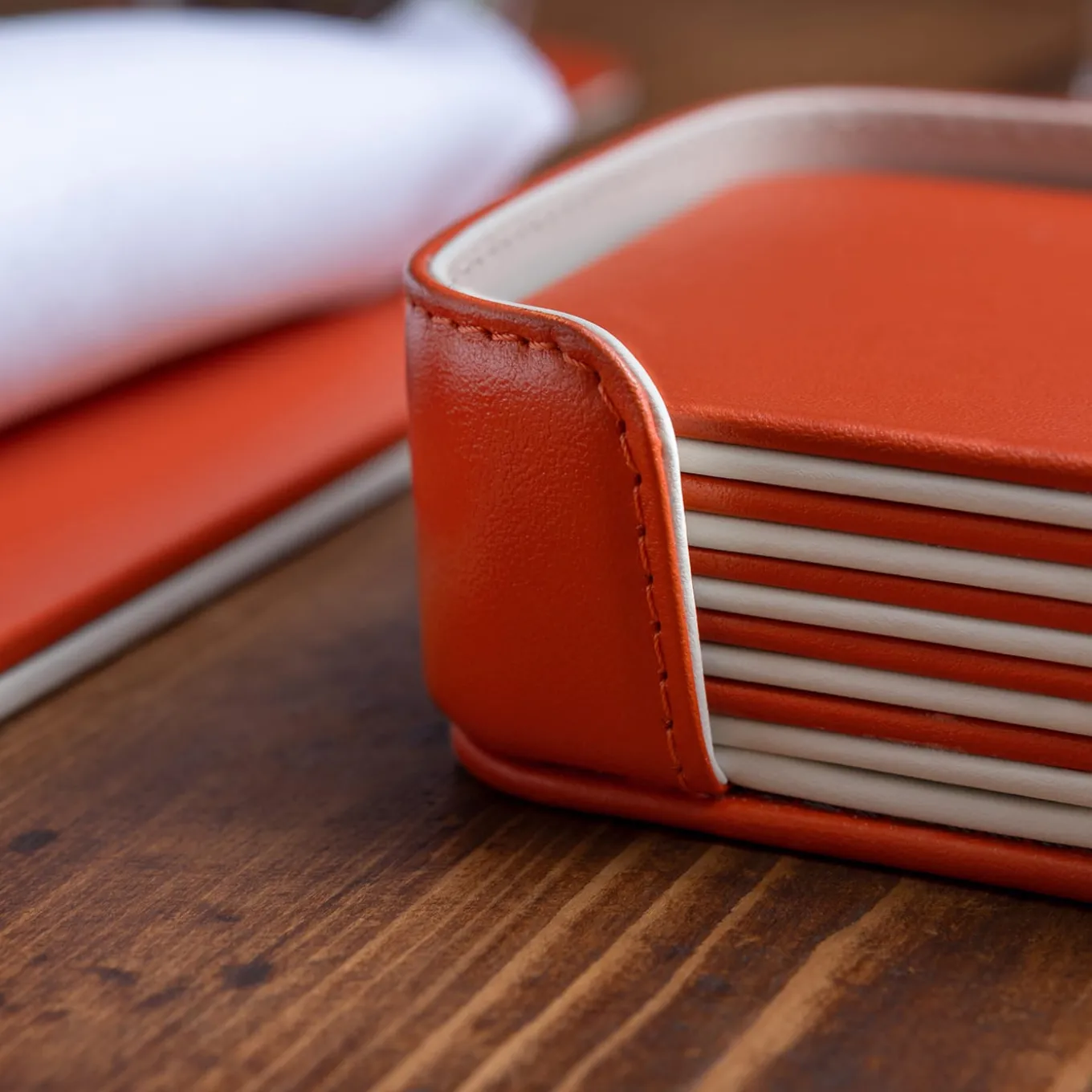 Set of 6 Mondrian Spritz Orange and Luna White Square Coasters