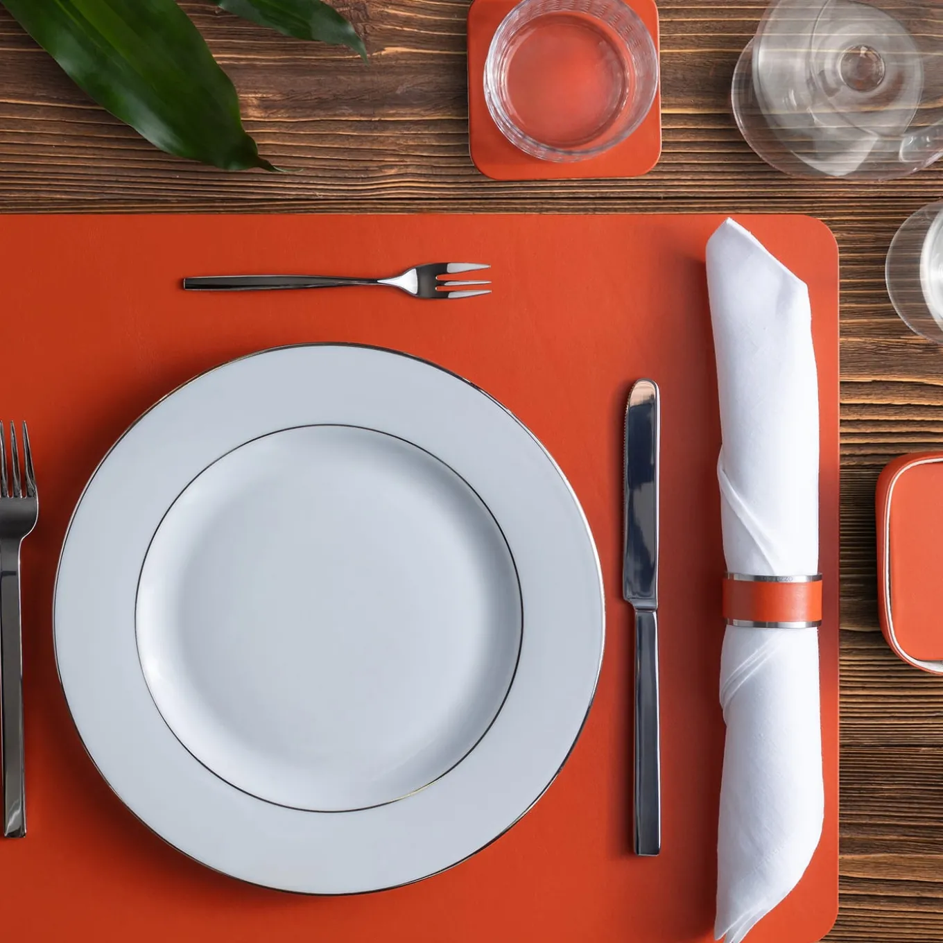 Set of 6 Mondrian Spritz Orange and Luna White Square Coasters