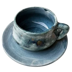 Set of 2 Monson Sea Blue Espresso Cups with Saucer