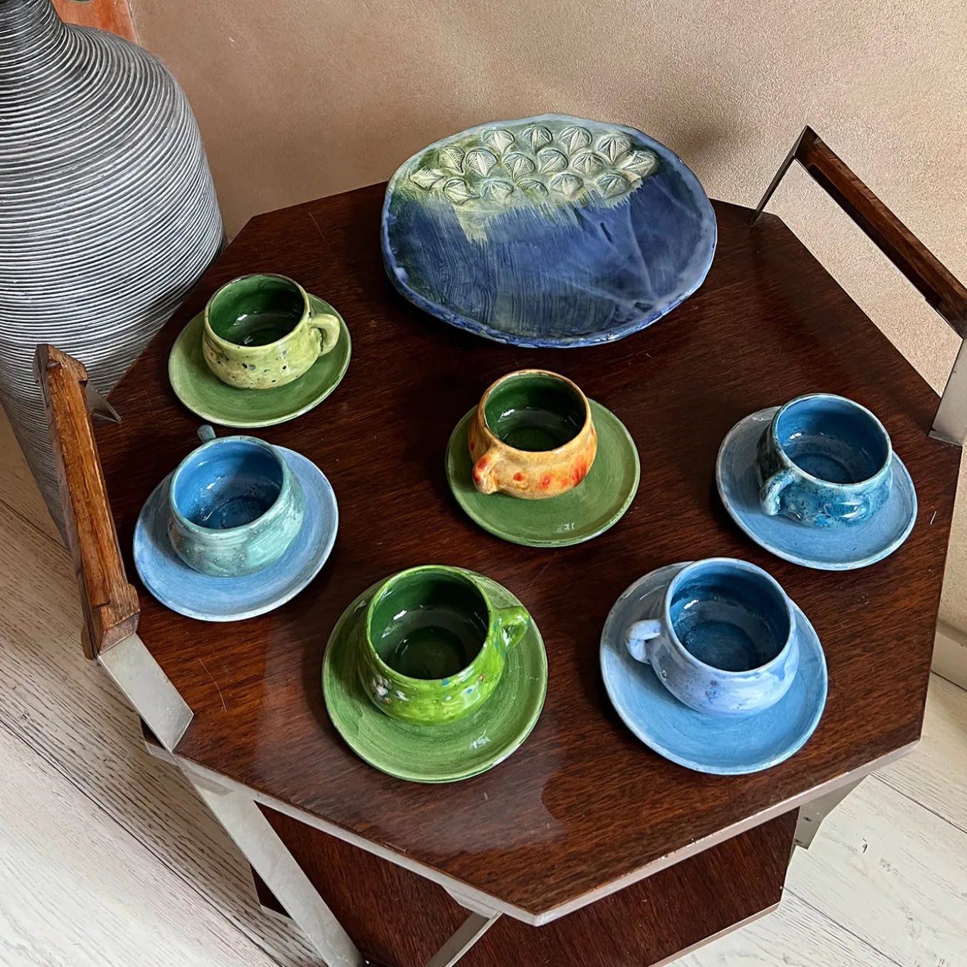 Set of 2 Monson Sea Blue Espresso Cups with Saucer