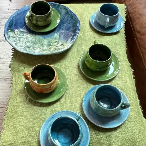 Set of 2 Monson Sea Blue Espresso Cups with Saucer